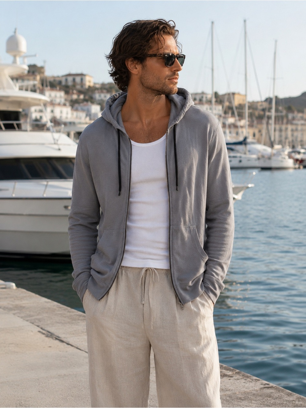 Standard James Perse Grey Zip Up Hoodie Men SZ 3/L Vintage French Terry Casual